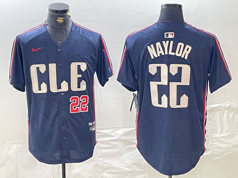 Men Cleveland Indians #22 Naylor Blue City Edition Nike 2024 MLB Jersey style 9